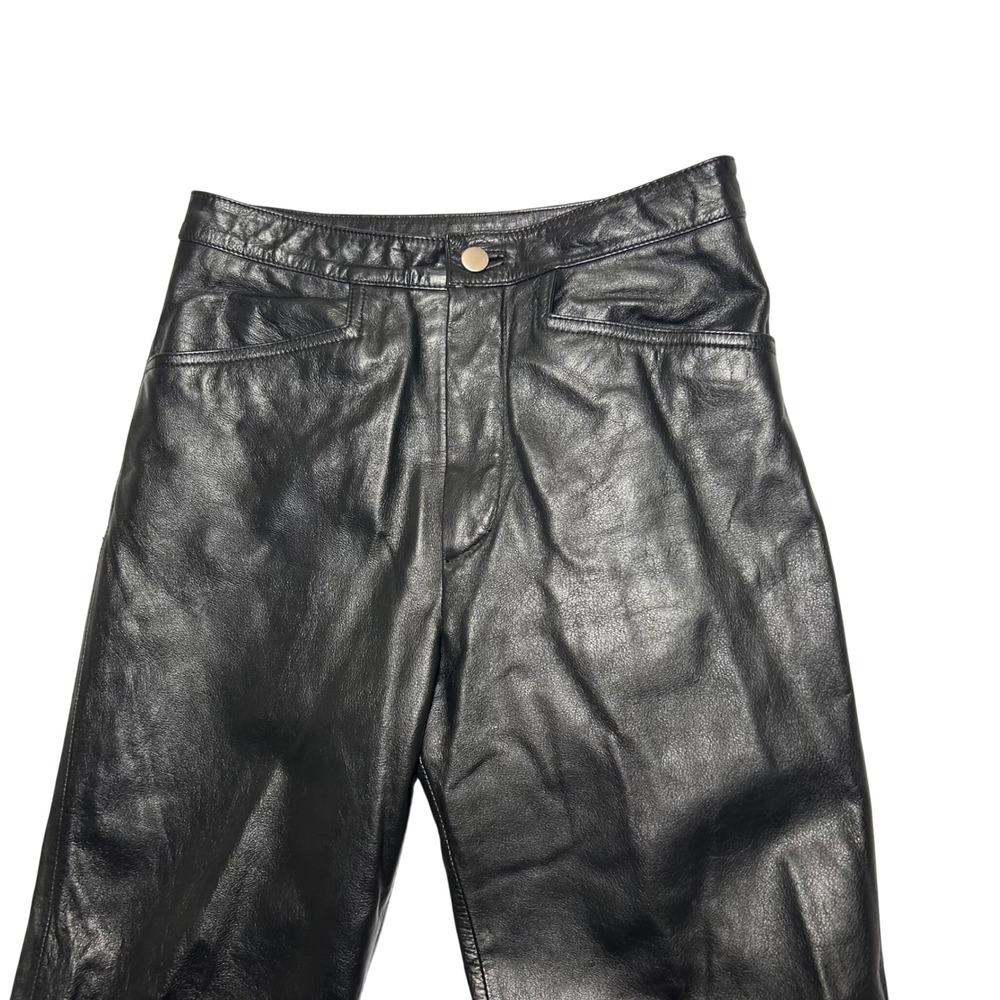 Wilsons Leather Vintage Black High Waisted Straight‎ Leg Pants Women 4 Moto 90s